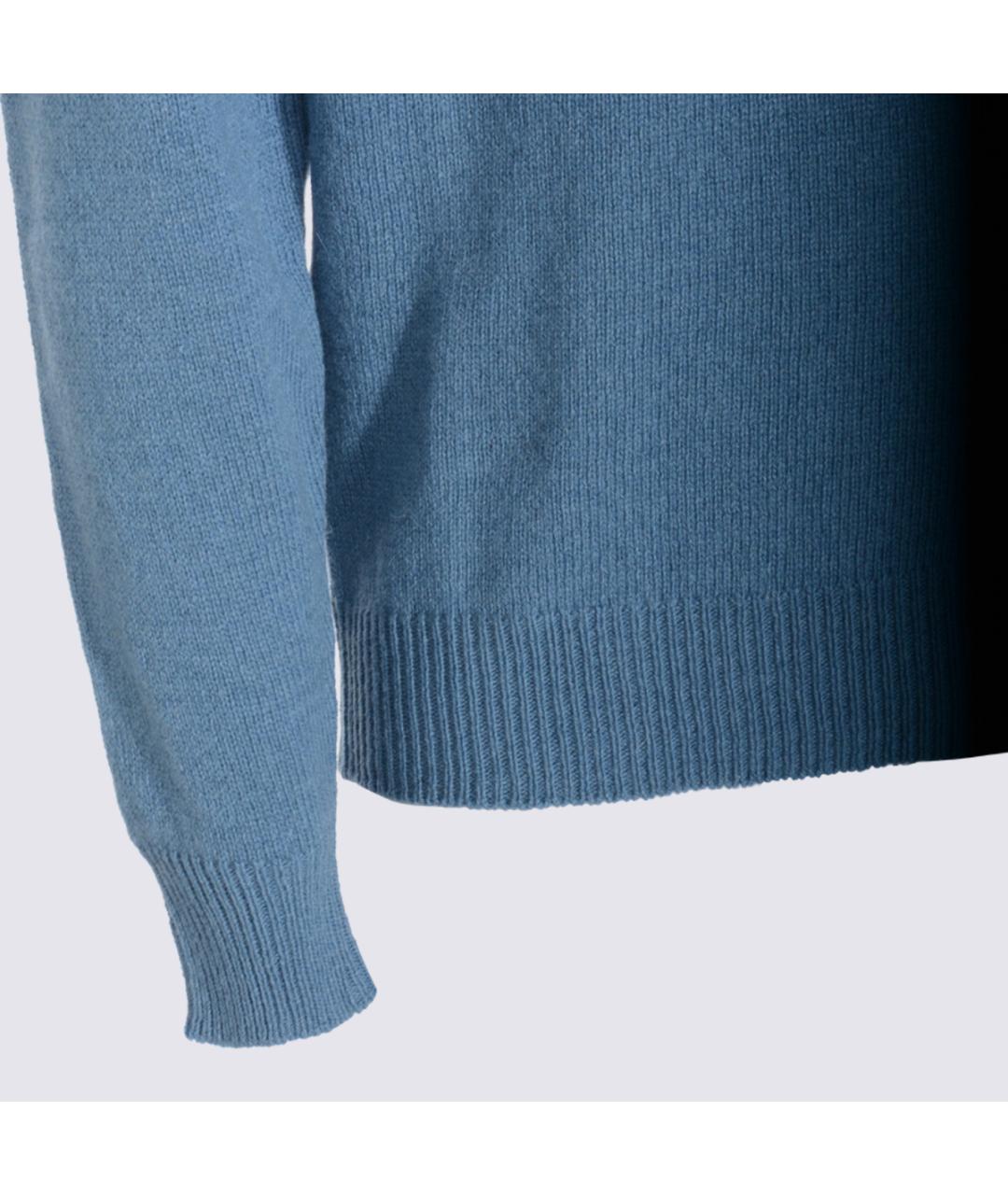 LARDINI Синее хлопко-шерстяное поло с длинным рукавом, фото 4