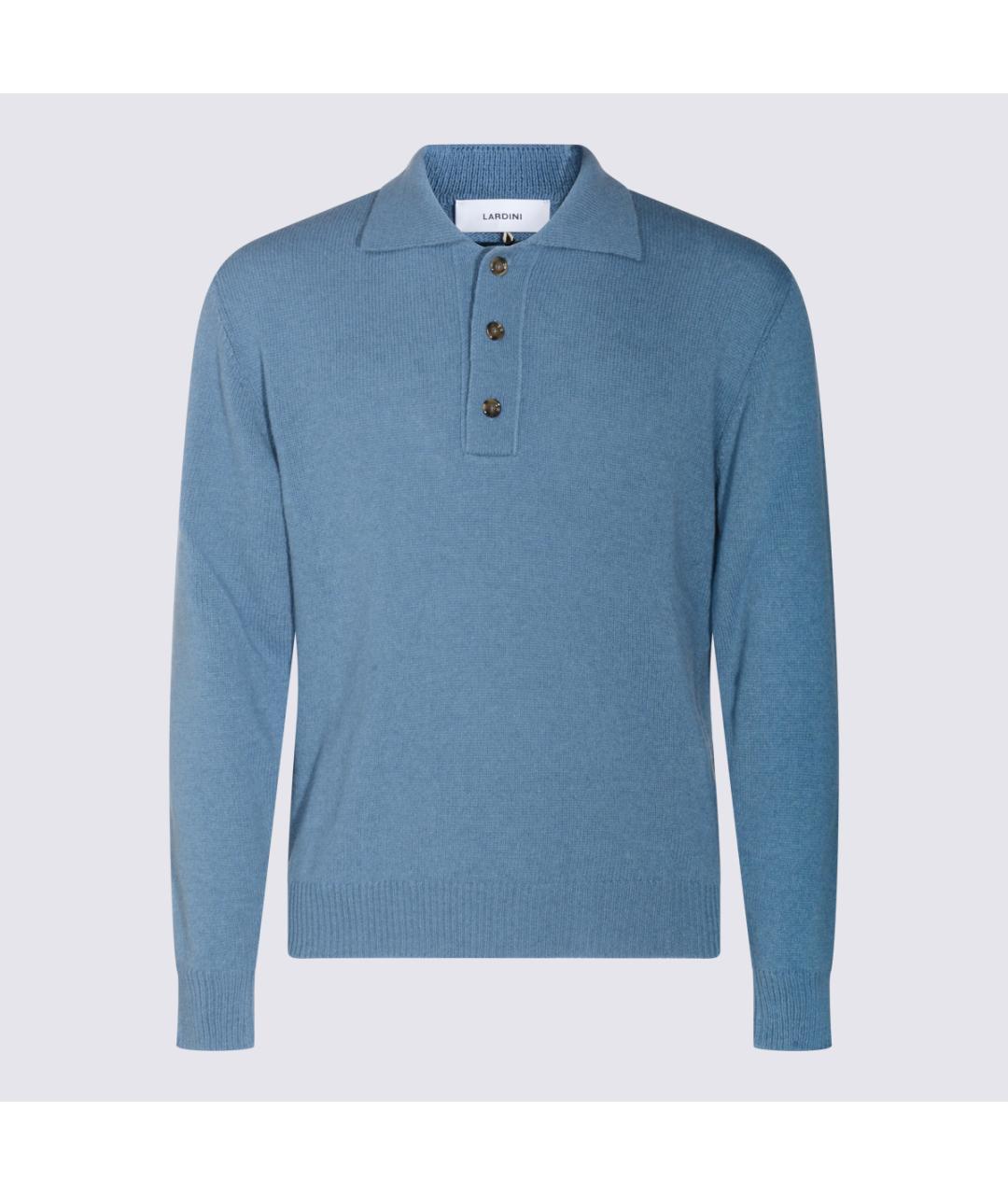 LARDINI Синее хлопко-шерстяное поло с длинным рукавом, фото 5