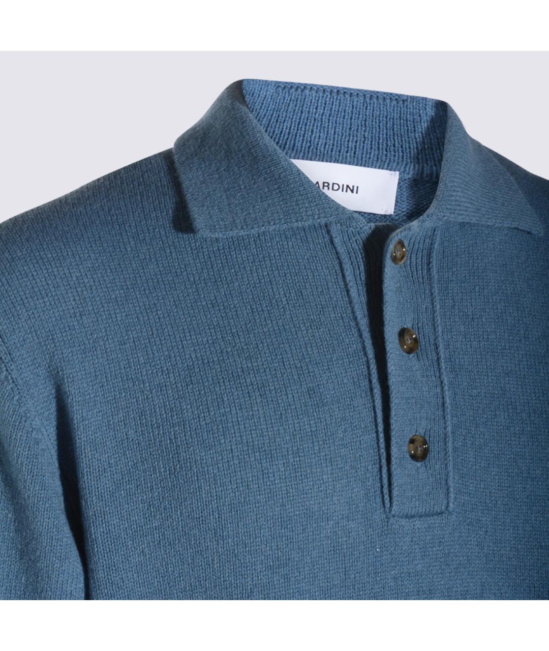 LARDINI Синее хлопко-шерстяное поло с длинным рукавом, фото 3
