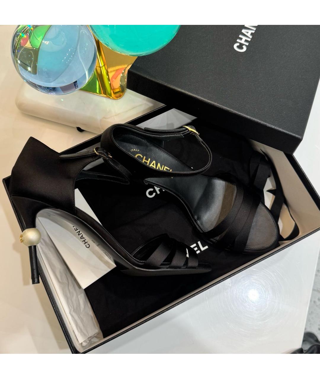 CHANEL Черные текстильные босоножки, фото 7