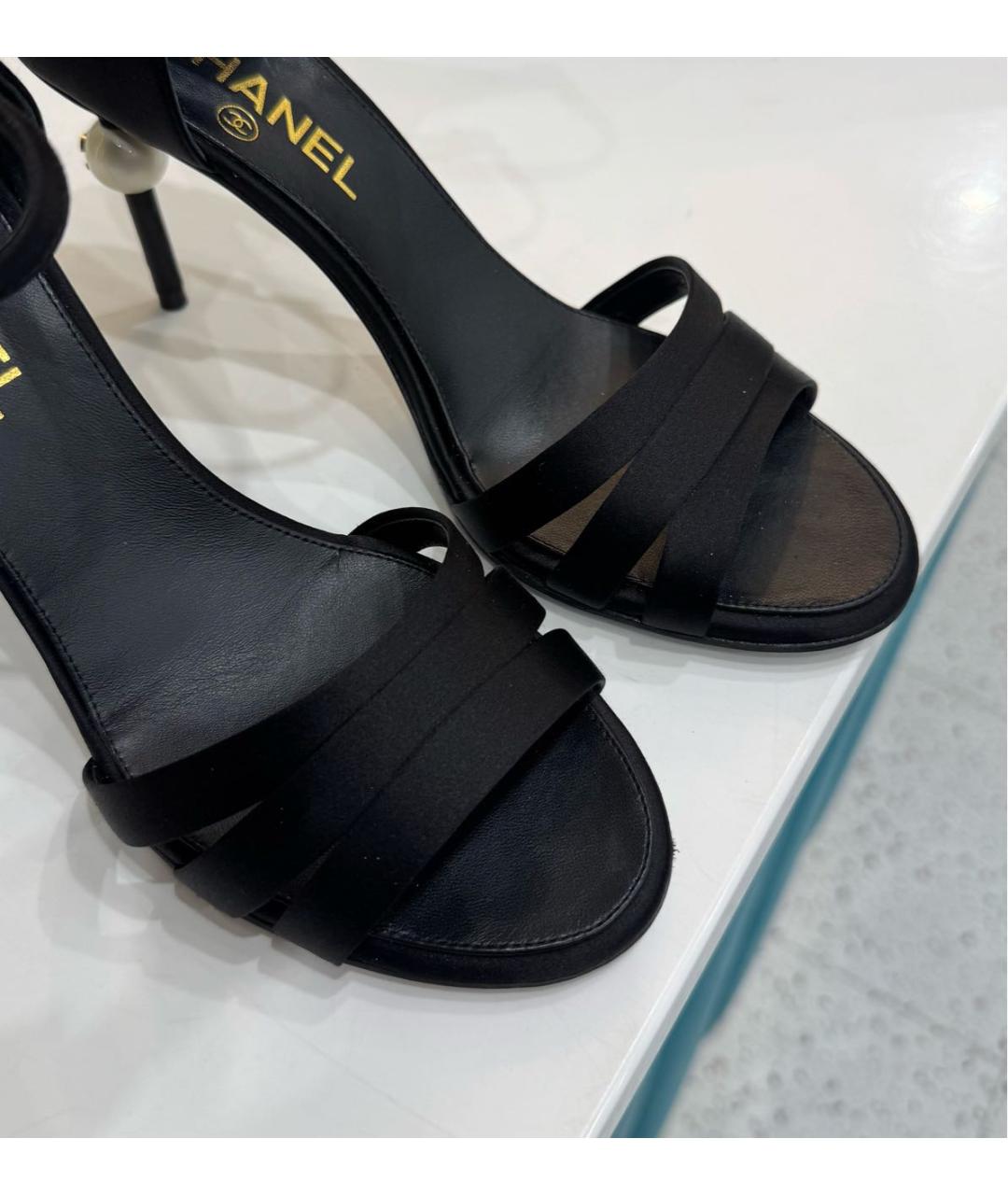 CHANEL Черные текстильные босоножки, фото 4