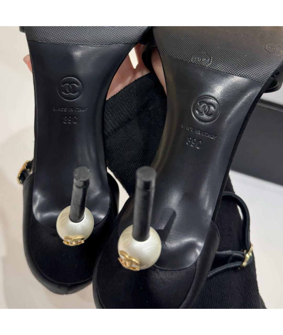 CHANEL Черные текстильные босоножки, фото 6