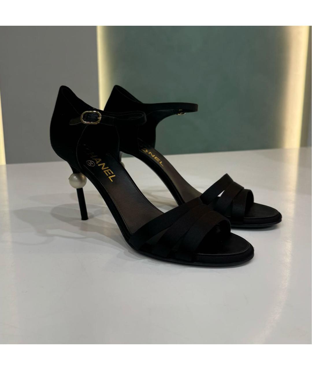 CHANEL Черные текстильные босоножки, фото 2