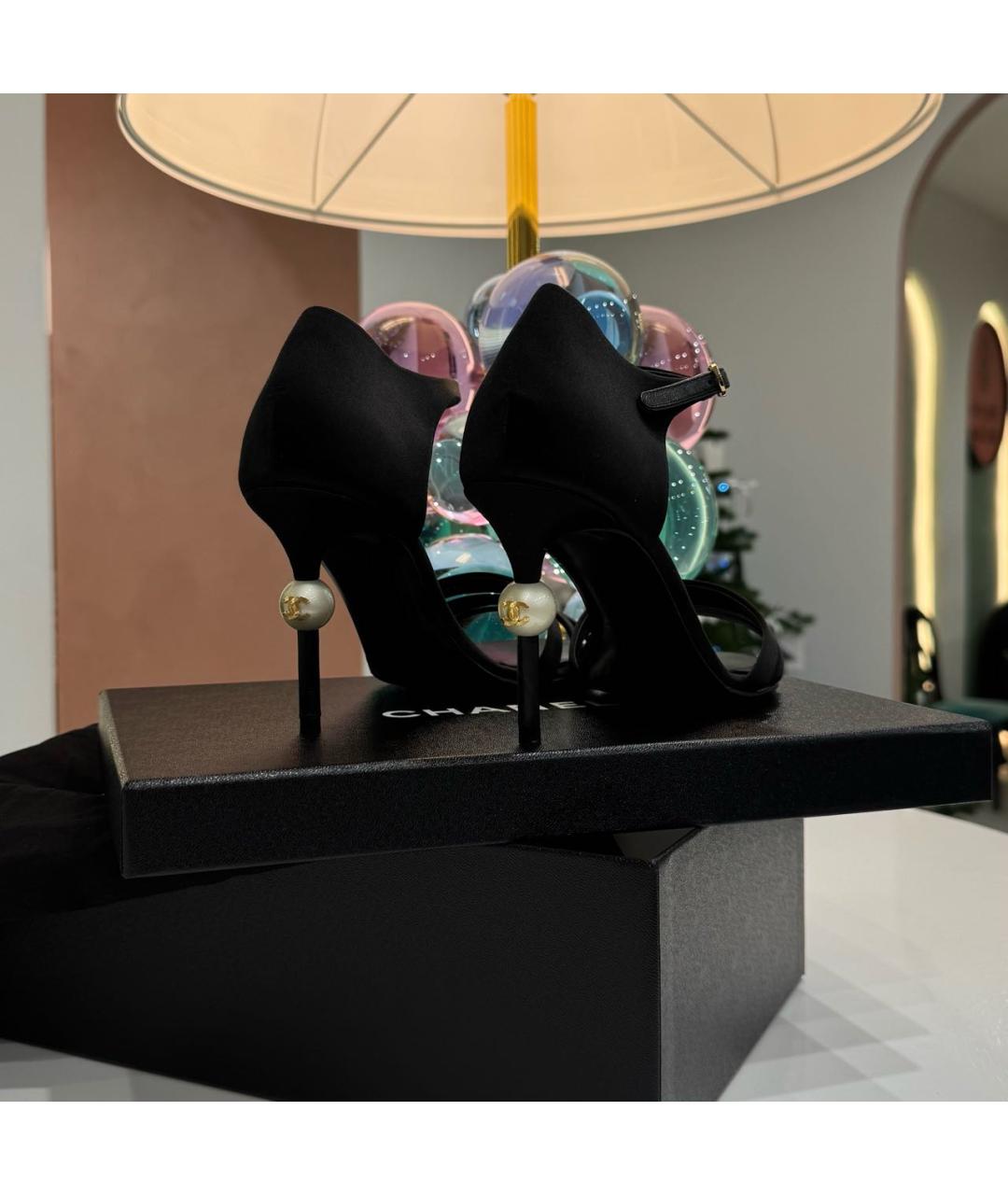 CHANEL Черные текстильные босоножки, фото 8