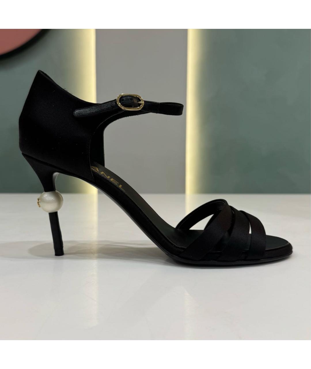 CHANEL Черные текстильные босоножки, фото 9