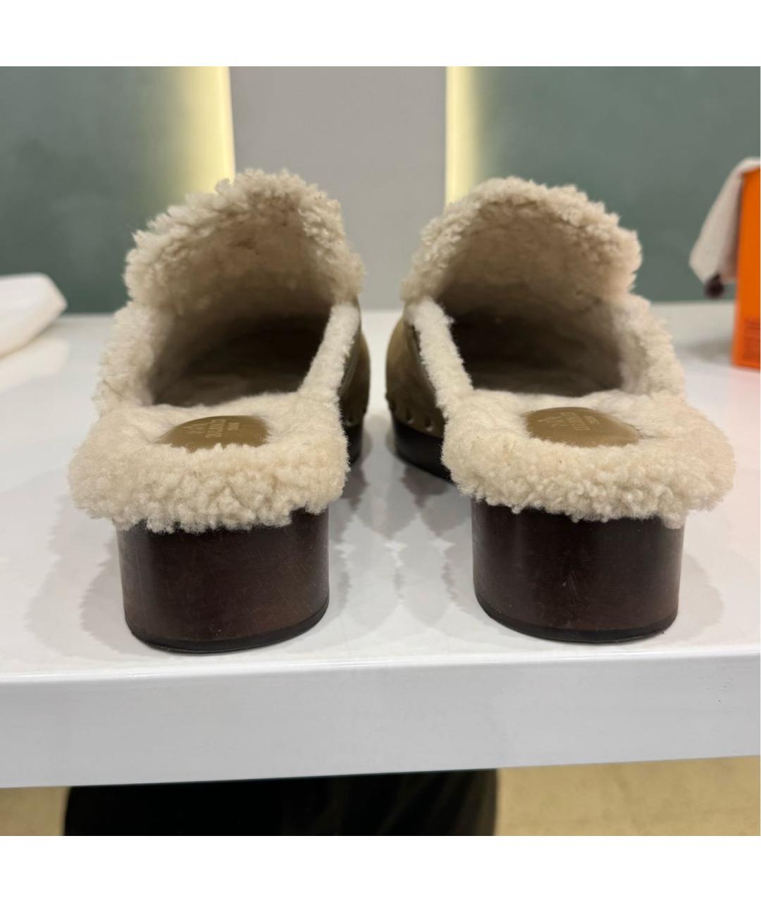 HERMES Хаки замшевые сабо, фото 3