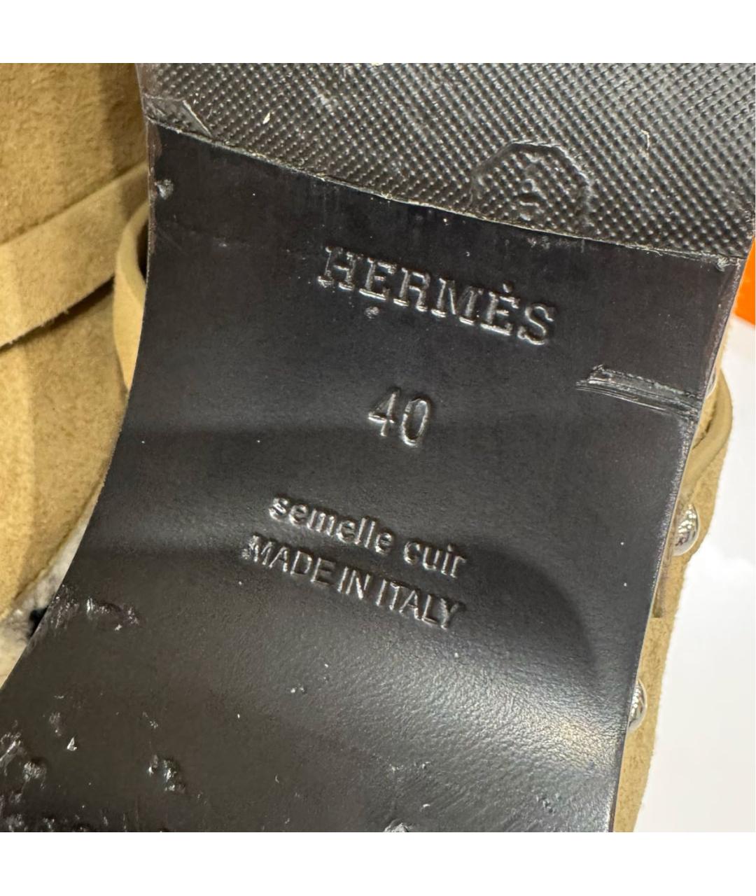 HERMES Хаки замшевые сабо, фото 5