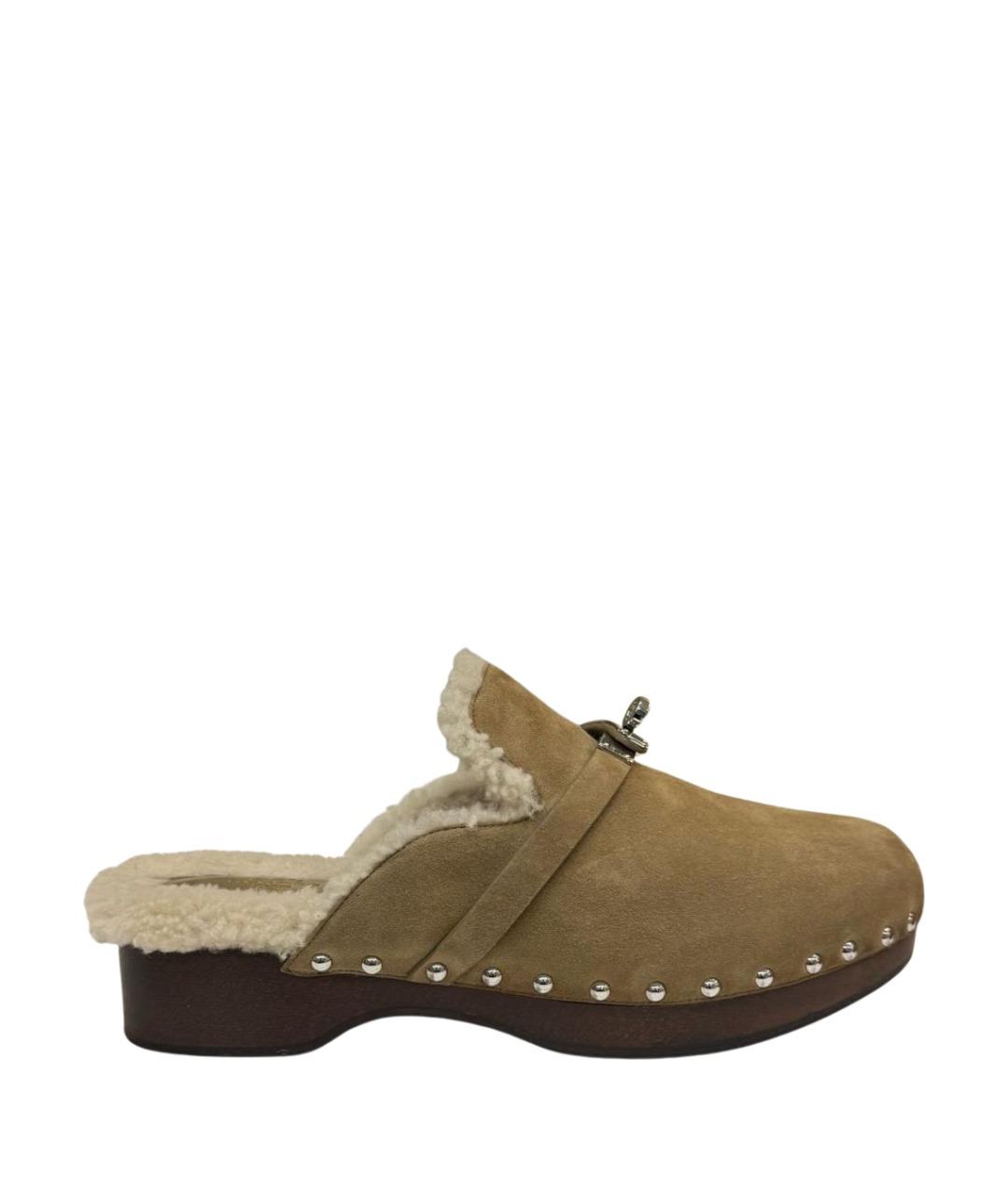 HERMES Хаки замшевые сабо, фото 1