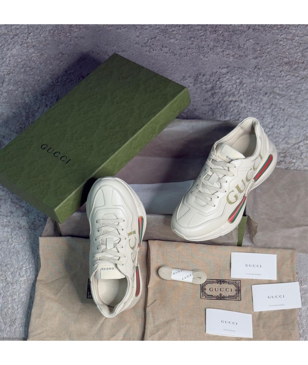 GUCCI Бежевые кожаные кроссовки, фото 7