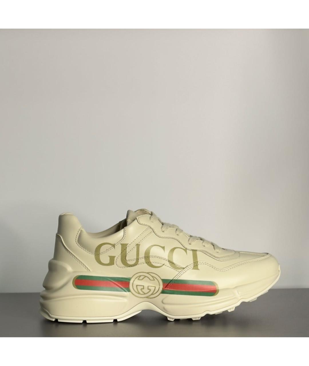 GUCCI Бежевые кожаные кроссовки, фото 9