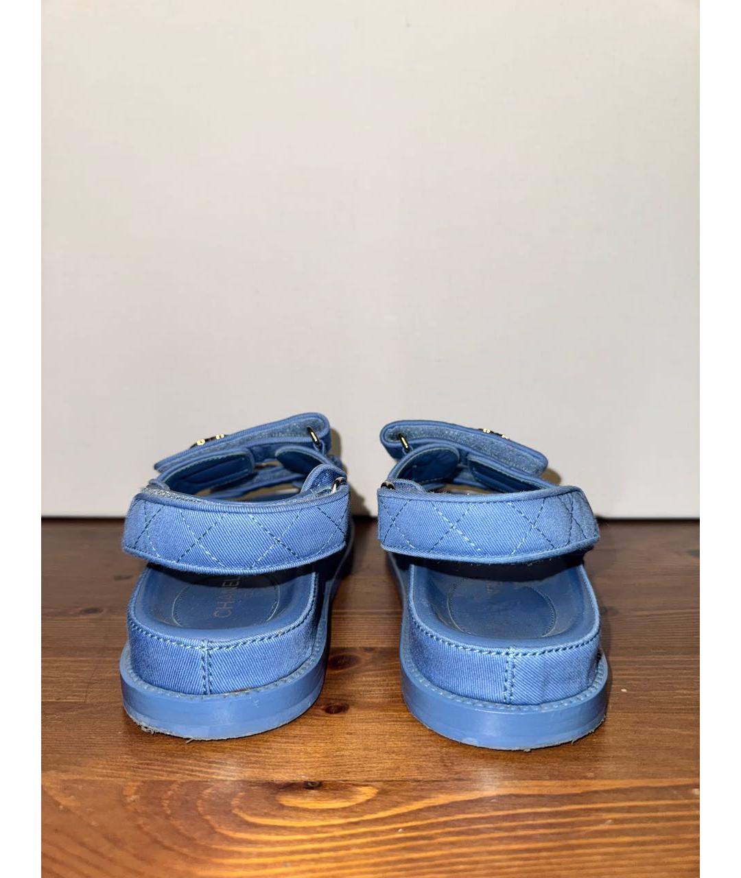 CHANEL Голубые кожаные сандалии, фото 4