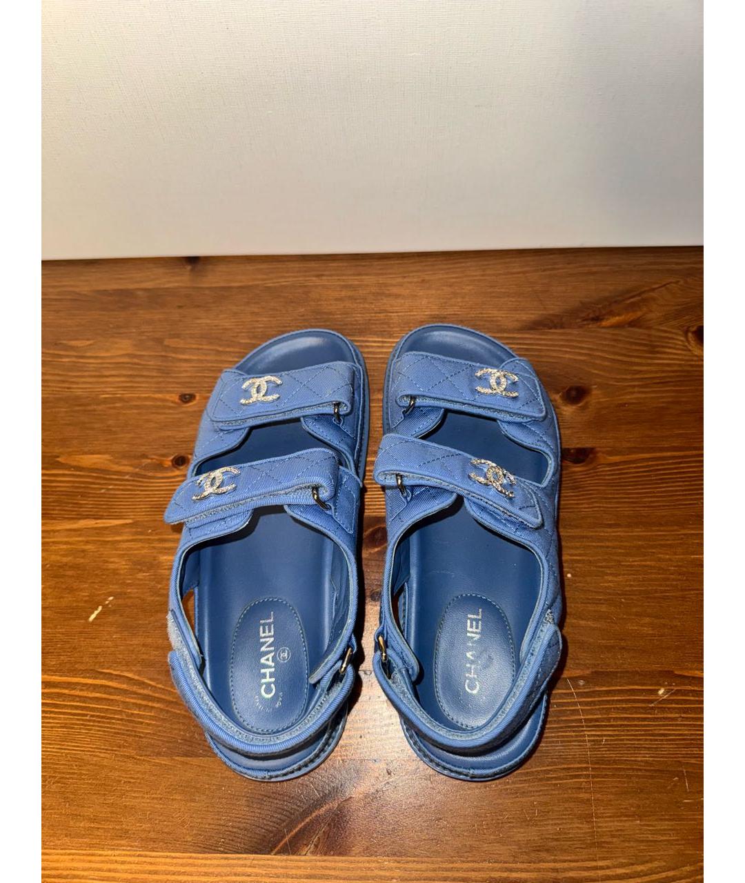 CHANEL Голубые кожаные сандалии, фото 3