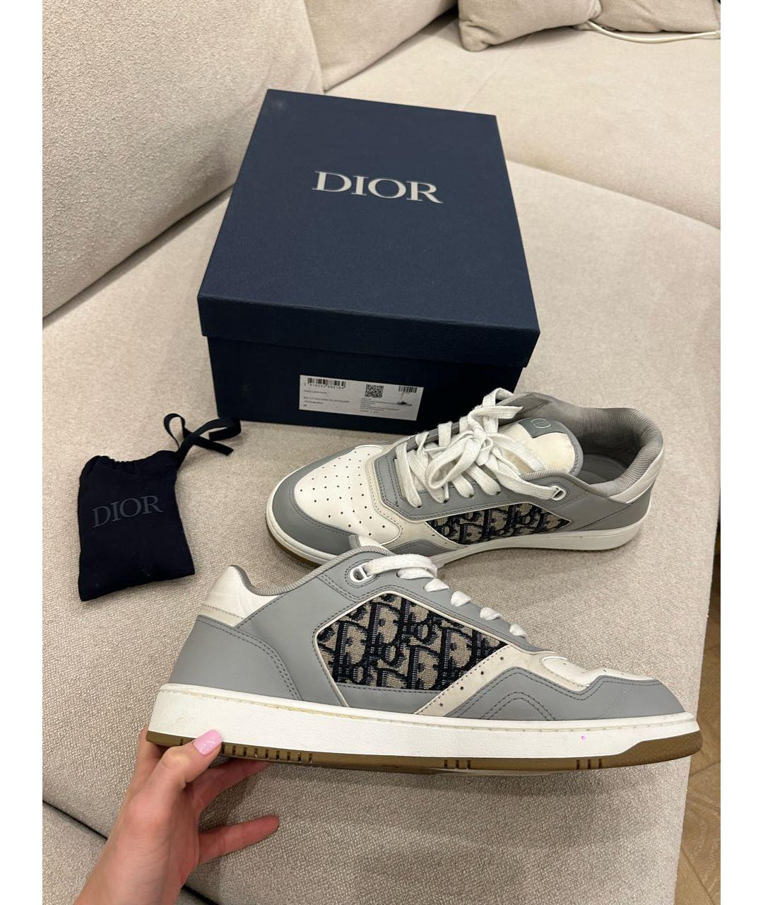 CHRISTIAN DIOR Серые кожаные низкие кроссовки / кеды, фото 9