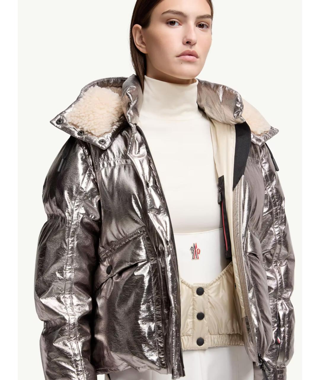 MONCLER Серебрянный полиэстеровый пуховик, фото 3