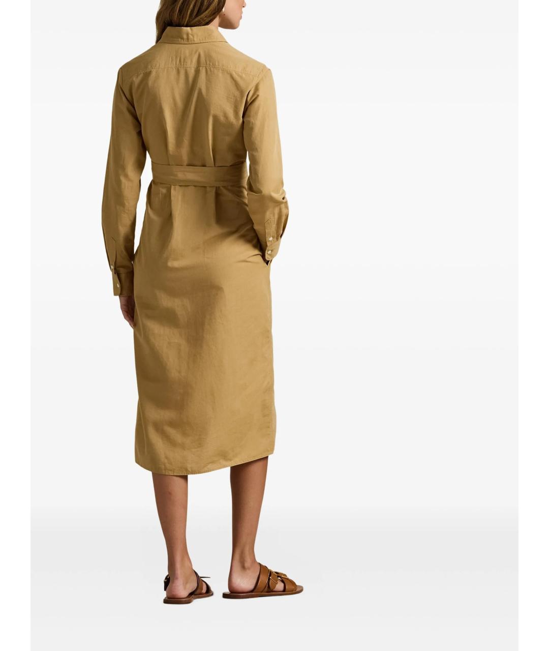 POLO RALPH LAUREN Бежевое хлопковое повседневное платье, фото 3
