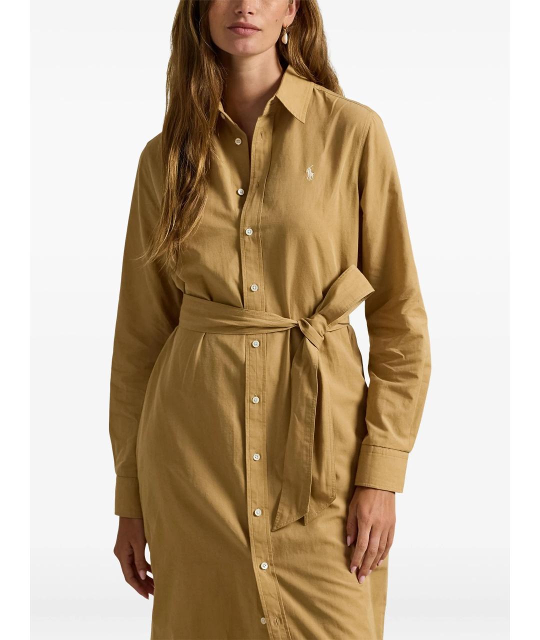 POLO RALPH LAUREN Бежевое хлопковое повседневное платье, фото 4