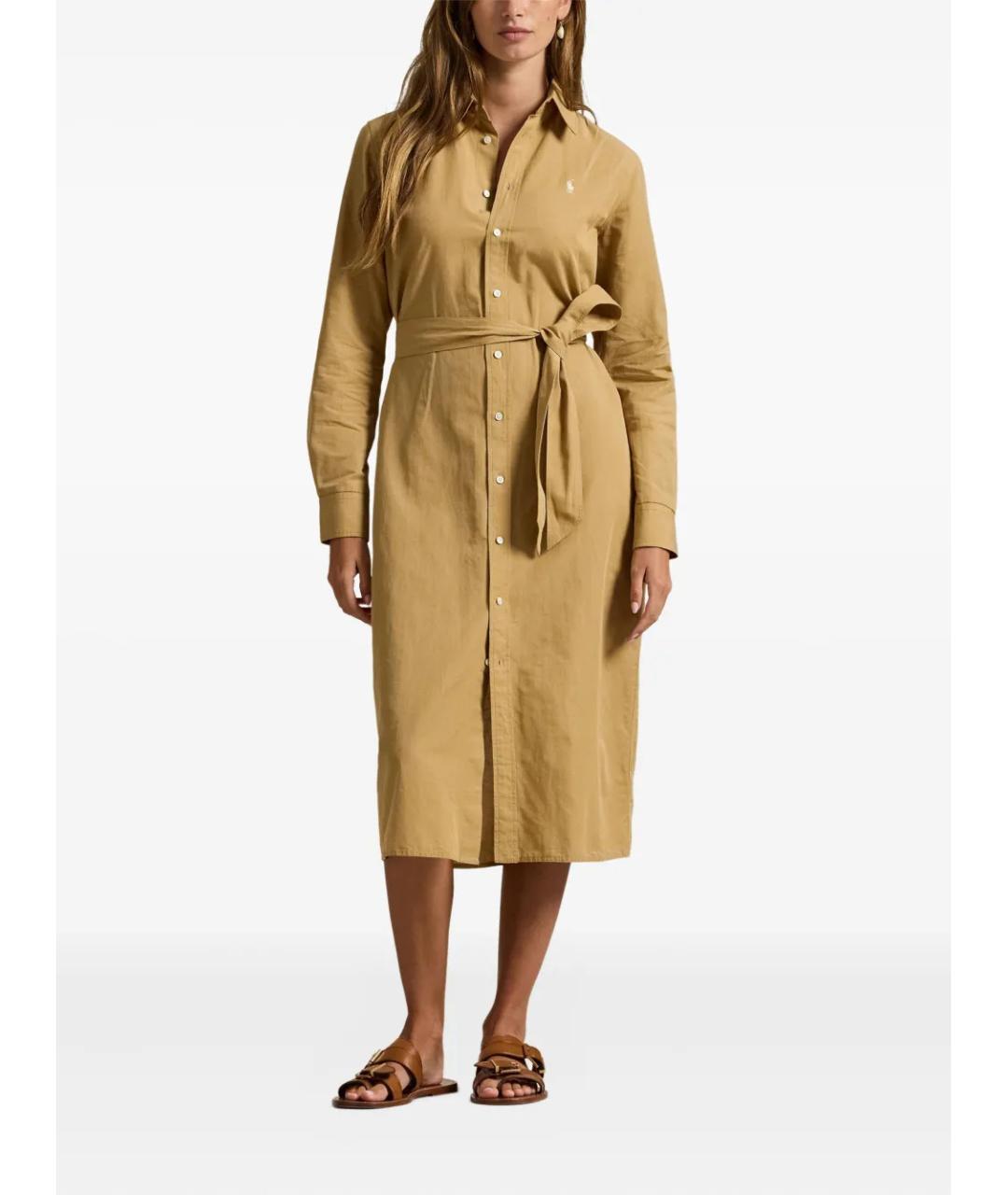 POLO RALPH LAUREN Бежевое хлопковое повседневное платье, фото 2