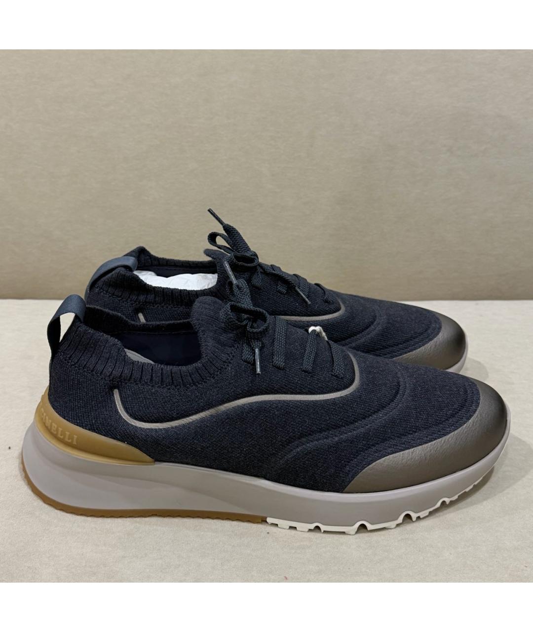 BRUNELLO CUCINELLI Темно-синие текстильные низкие кроссовки / кеды, фото 5