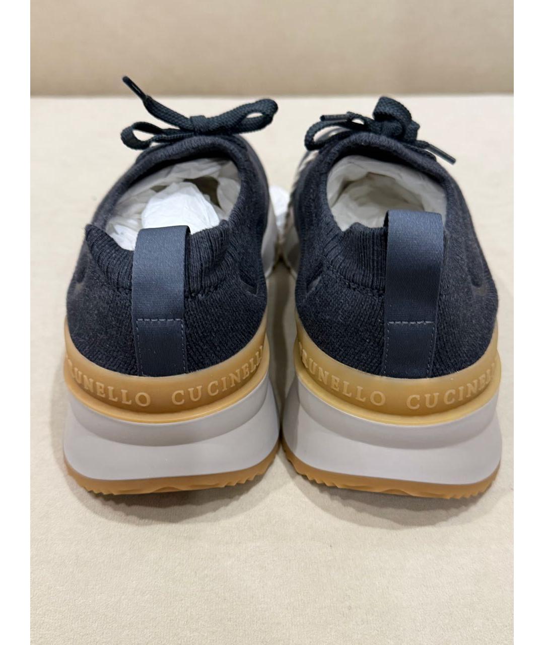 BRUNELLO CUCINELLI Темно-синие текстильные низкие кроссовки / кеды, фото 4