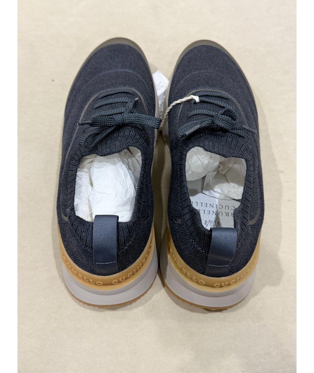 BRUNELLO CUCINELLI Темно-синие текстильные низкие кроссовки / кеды, фото 3