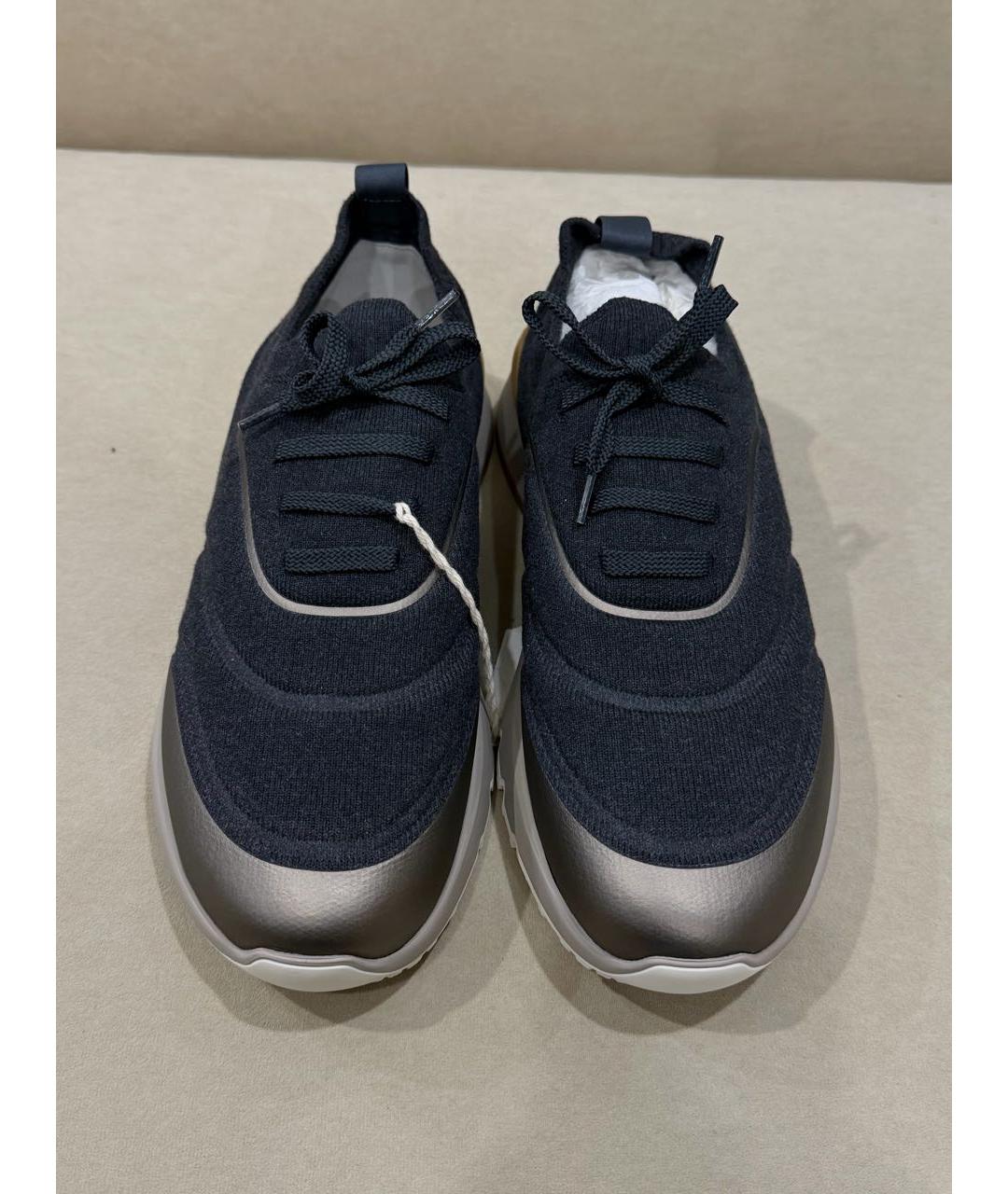 BRUNELLO CUCINELLI Темно-синие текстильные низкие кроссовки / кеды, фото 2