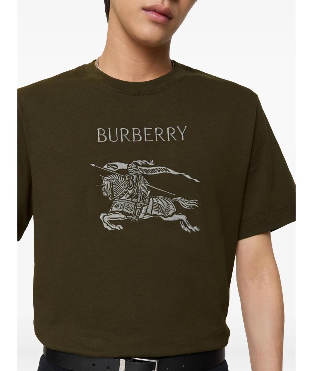 BURBERRY Зеленая хлопковая футболка, фото 3