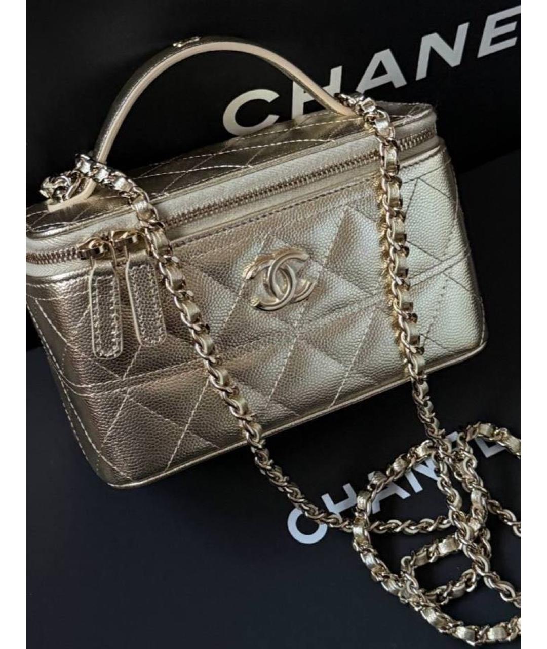 CHANEL Золотая кожаная сумка через плечо, фото 3