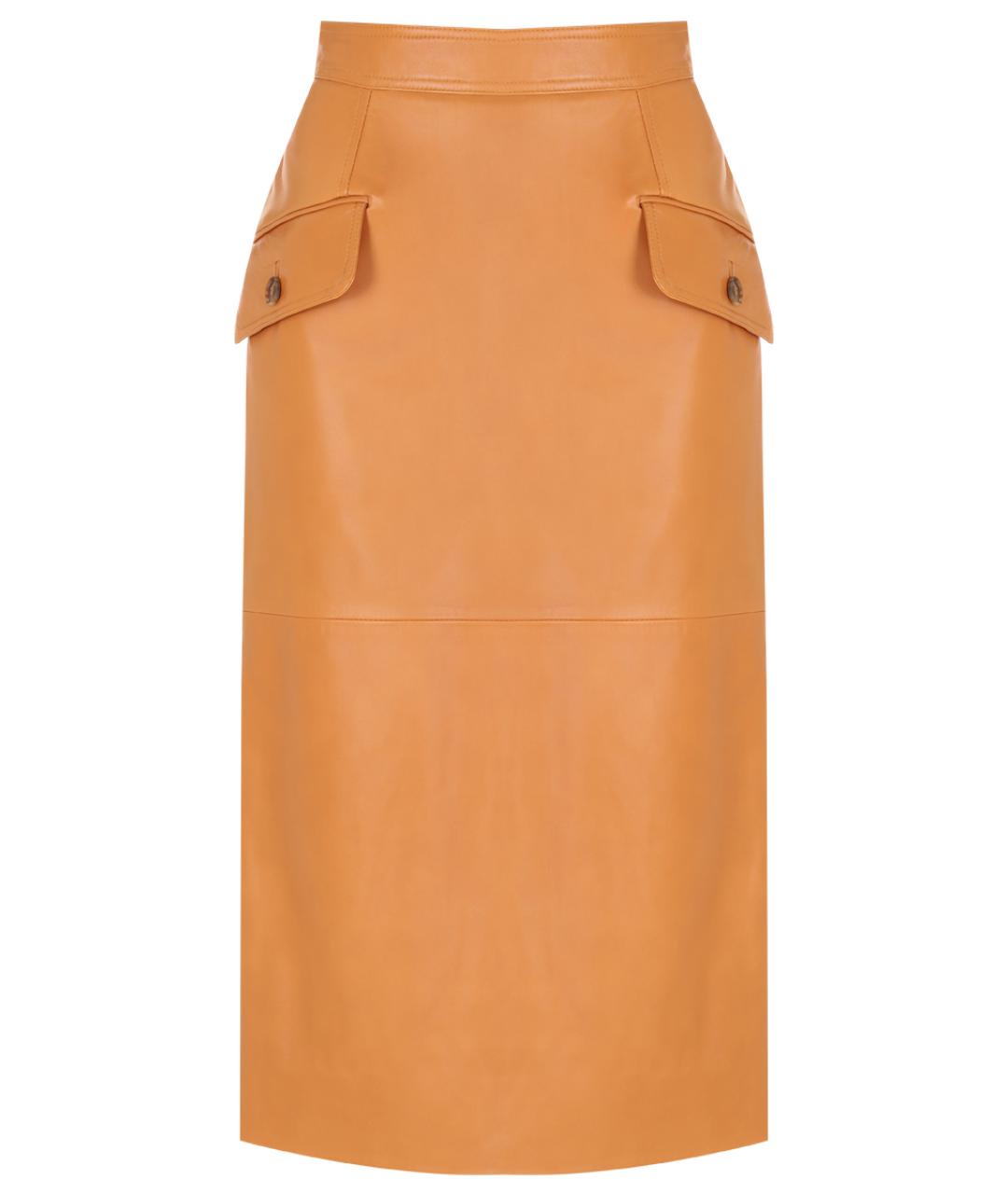 ALBERTA FERRETTI Оранжевая кожаная юбка миди, фото 6