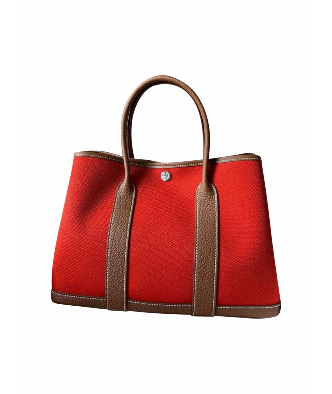 HERMES Красная тканевая сумка тоут, фото 1