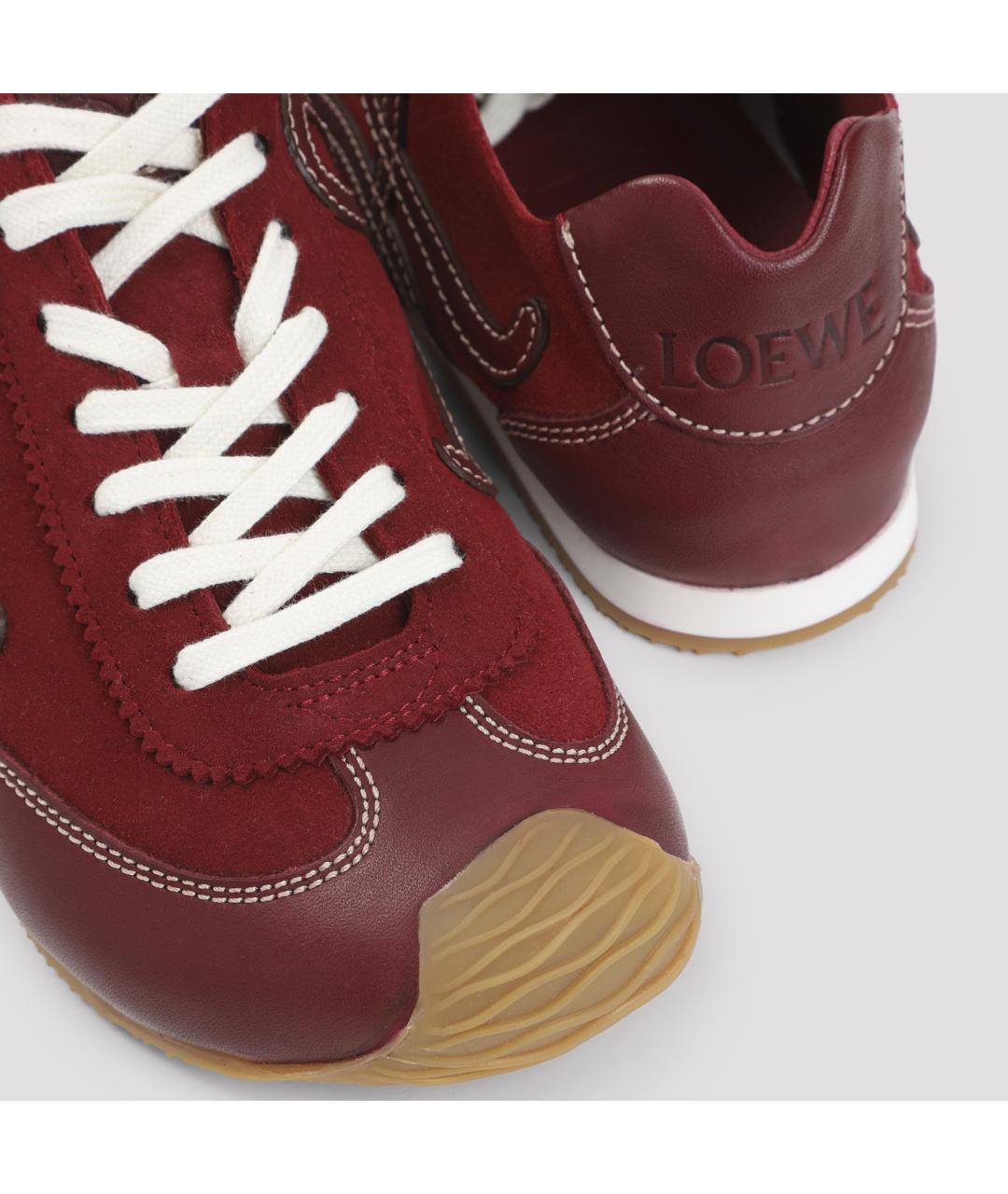 LOEWE Бордовые кожаные кроссовки, фото 6