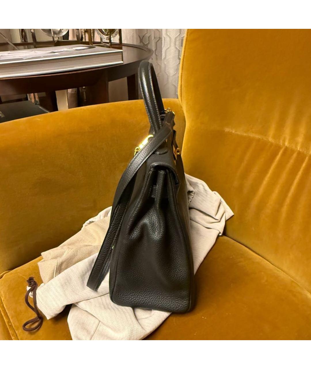 HERMES Черная кожаная сумка с короткими ручками, фото 2