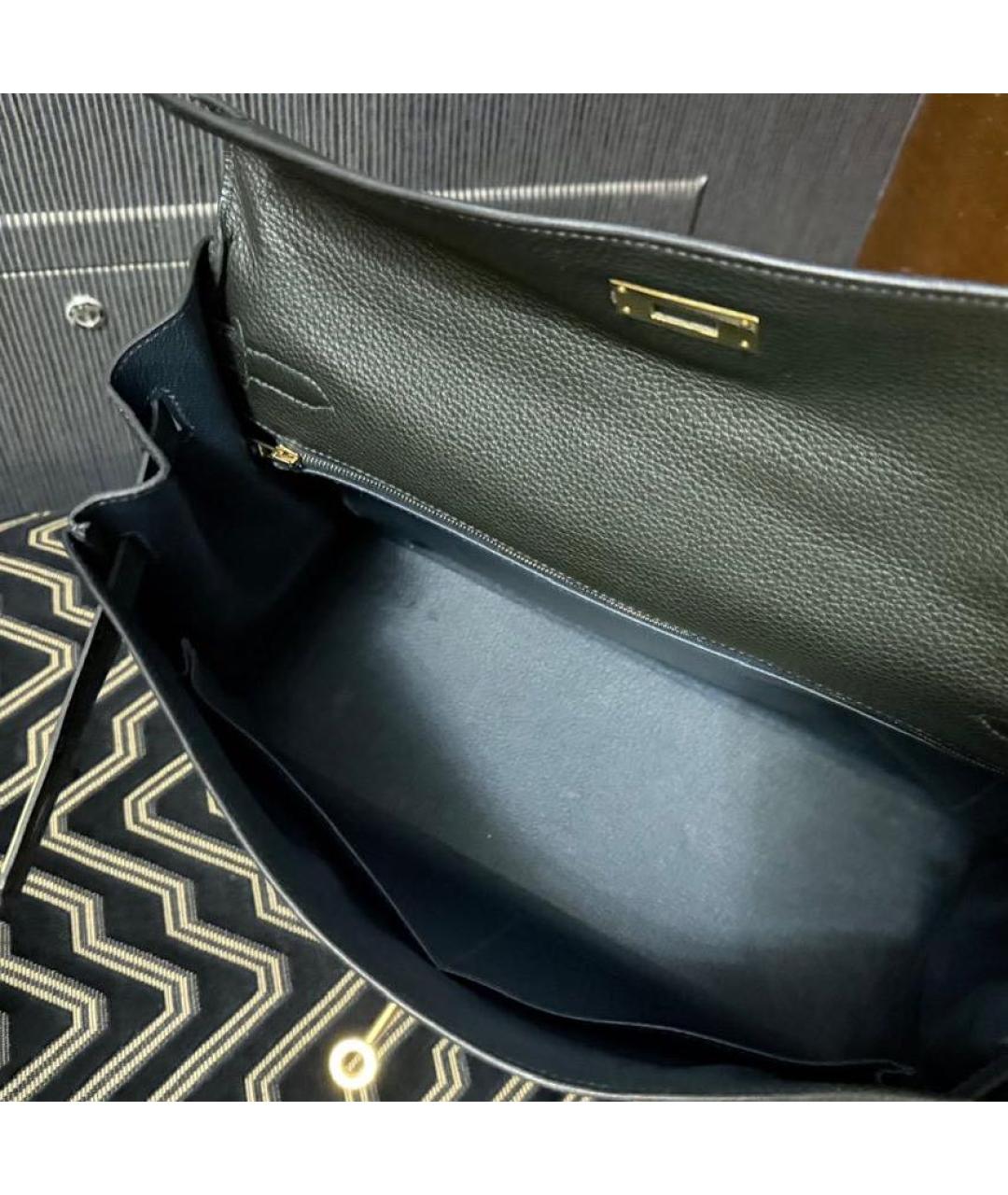 HERMES Черная кожаная сумка с короткими ручками, фото 4