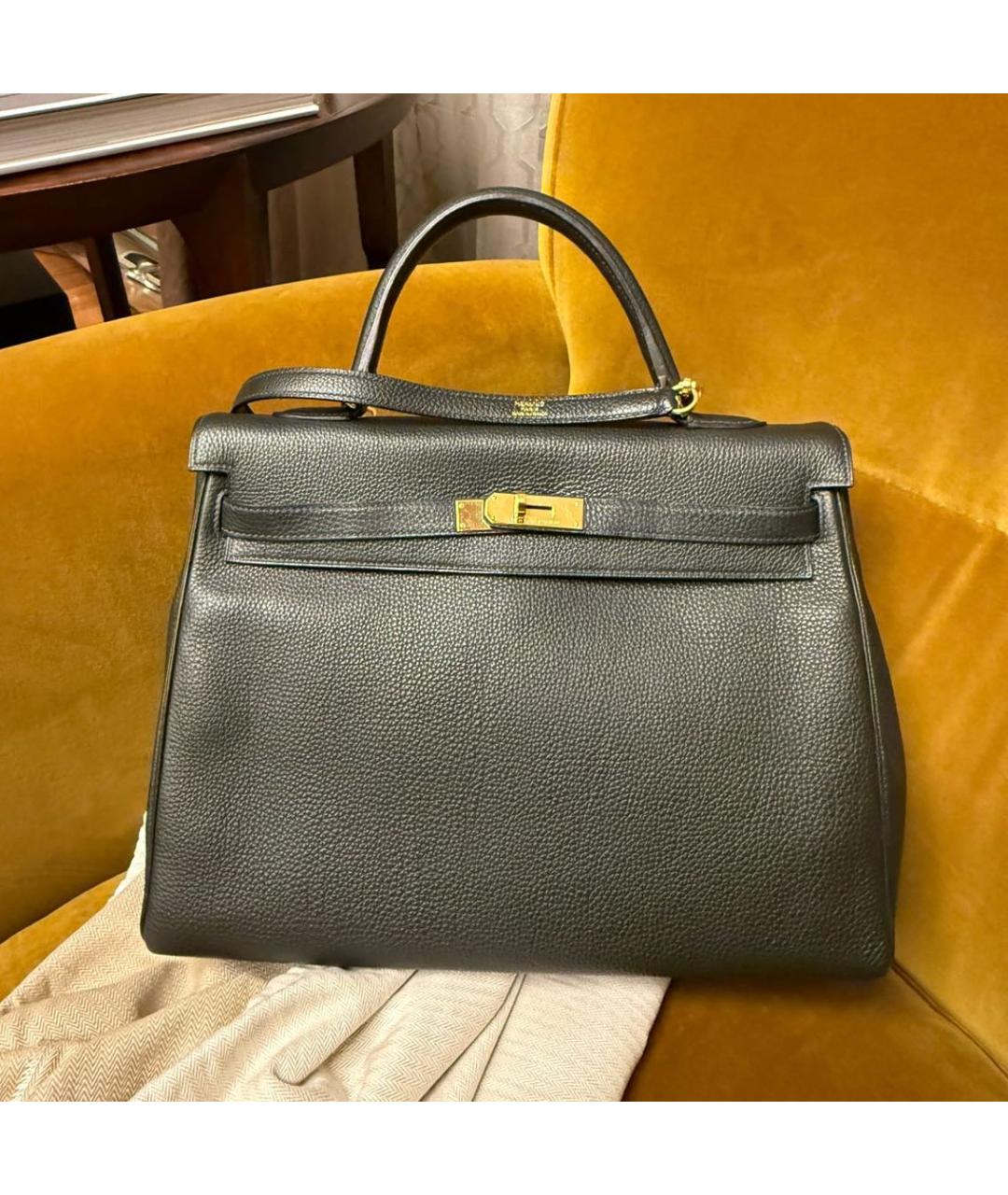 HERMES Черная кожаная сумка с короткими ручками, фото 5