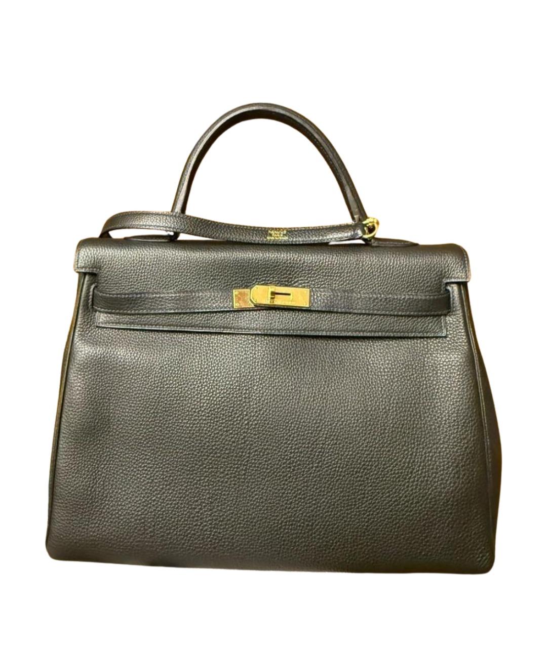 HERMES Черная кожаная сумка с короткими ручками, фото 1