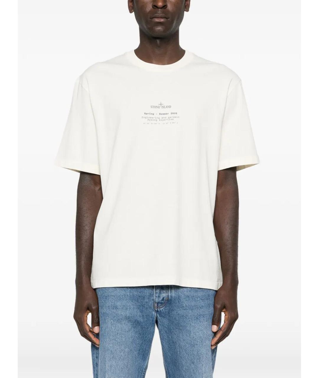 STONE ISLAND Бежевая хлопковая футболка, фото 2