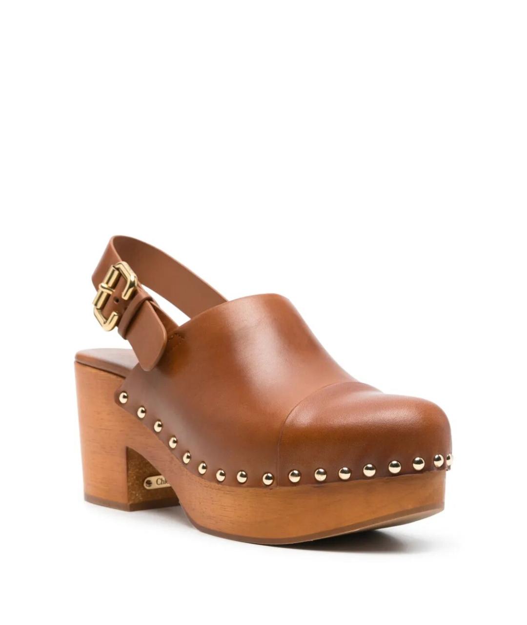 CHLOE Коричневые кожаные сабо, фото 2