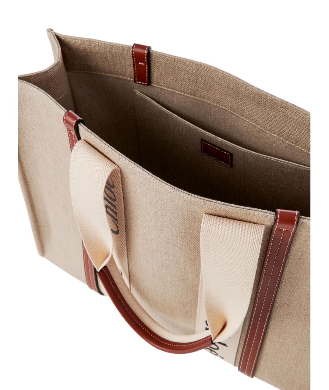 CHLOE Бежевая льняная сумка тоут, фото 4