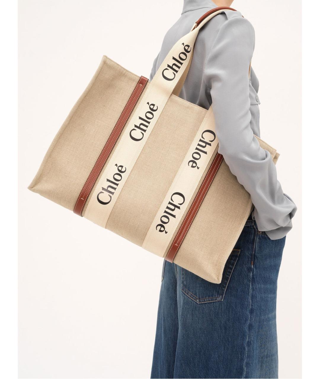 CHLOE Бежевая льняная сумка тоут, фото 2