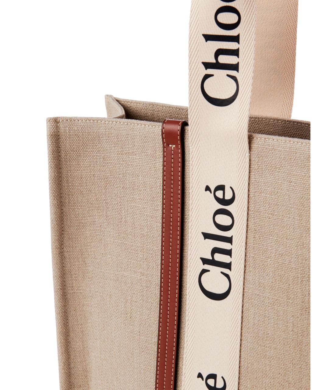 CHLOE Бежевая льняная сумка тоут, фото 6