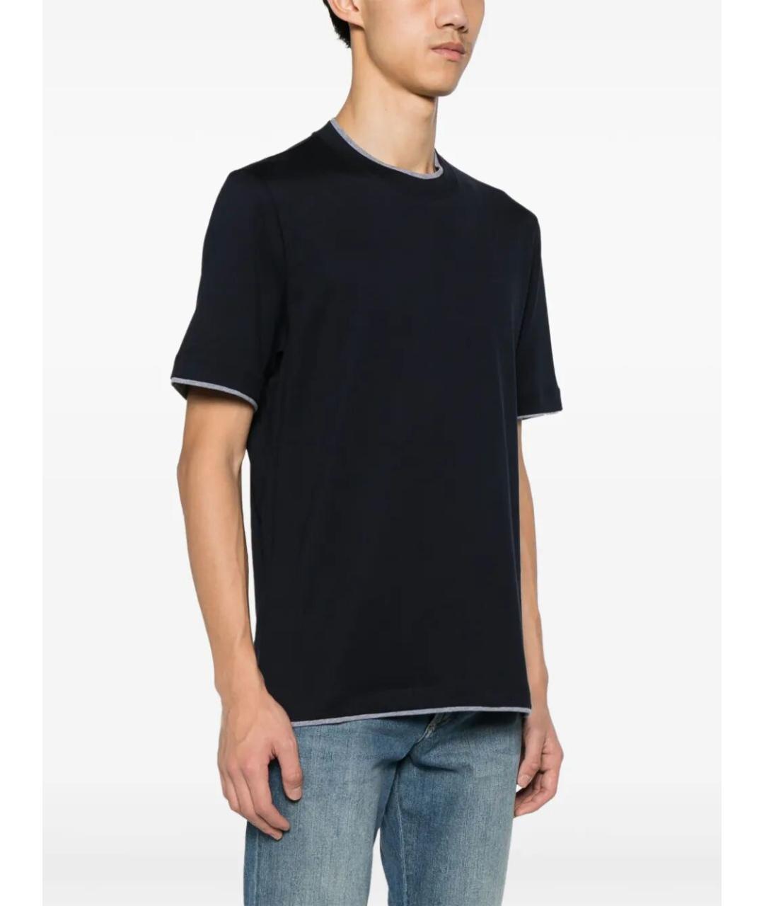 BRUNELLO CUCINELLI Темно-синяя хлопковая футболка, фото 3