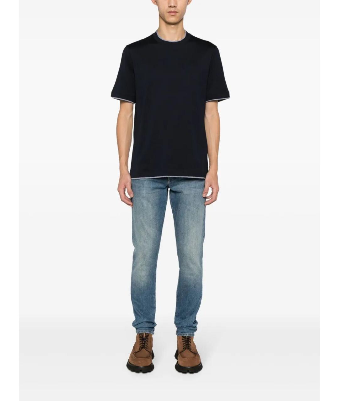 BRUNELLO CUCINELLI Темно-синяя хлопковая футболка, фото 2