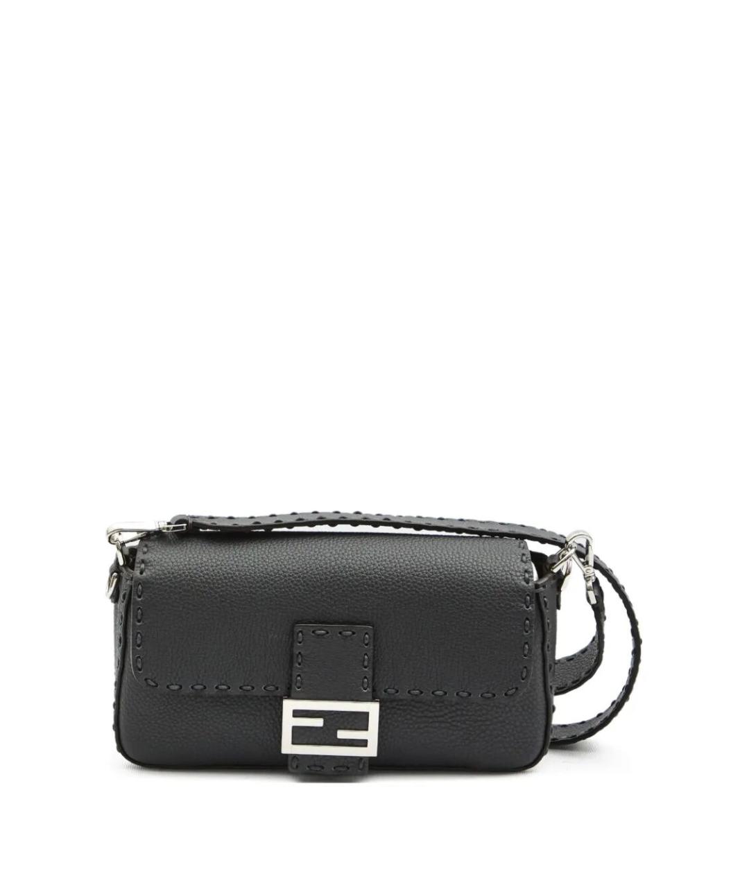 FENDI Антрацитовая кожаная сумка на плечо, фото 1