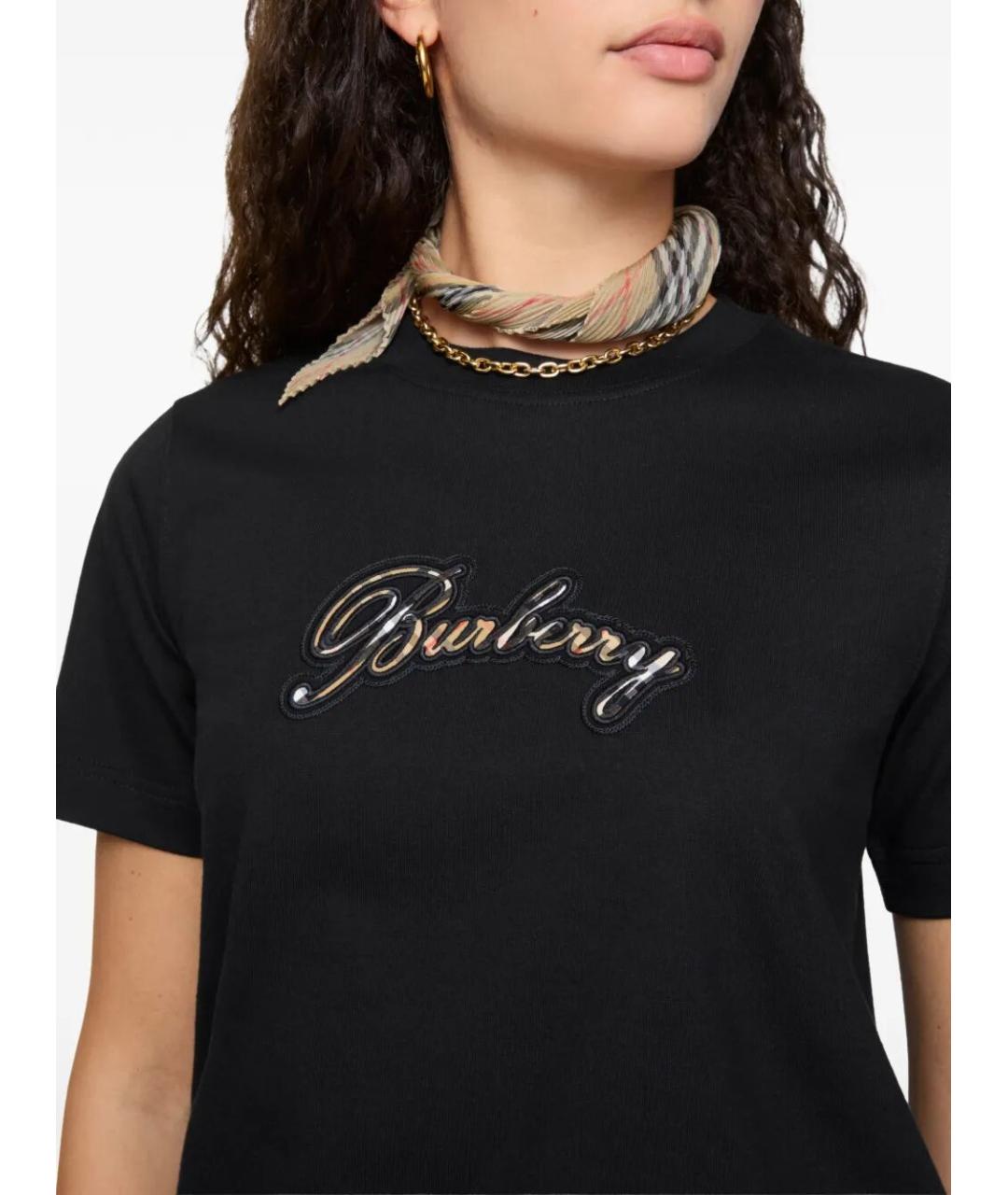 BURBERRY Черная хлопковая футболка, фото 3