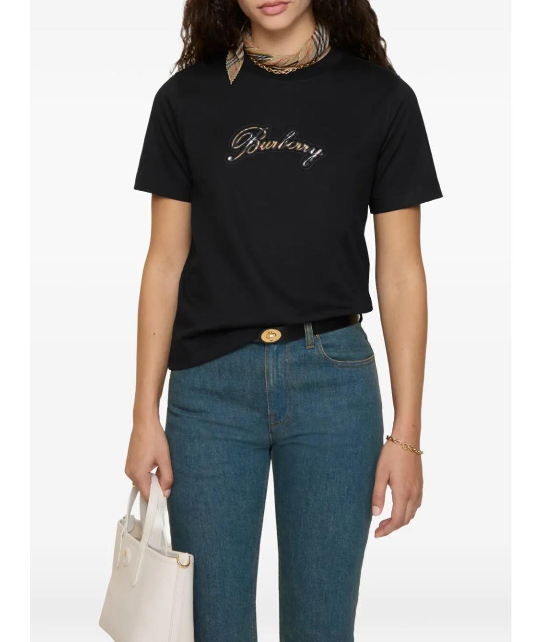BURBERRY Черная хлопковая футболка, фото 2