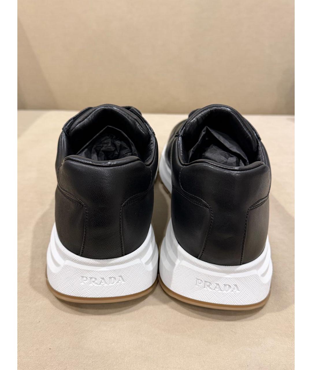 PRADA Черные кожаные низкие кроссовки / кеды, фото 4