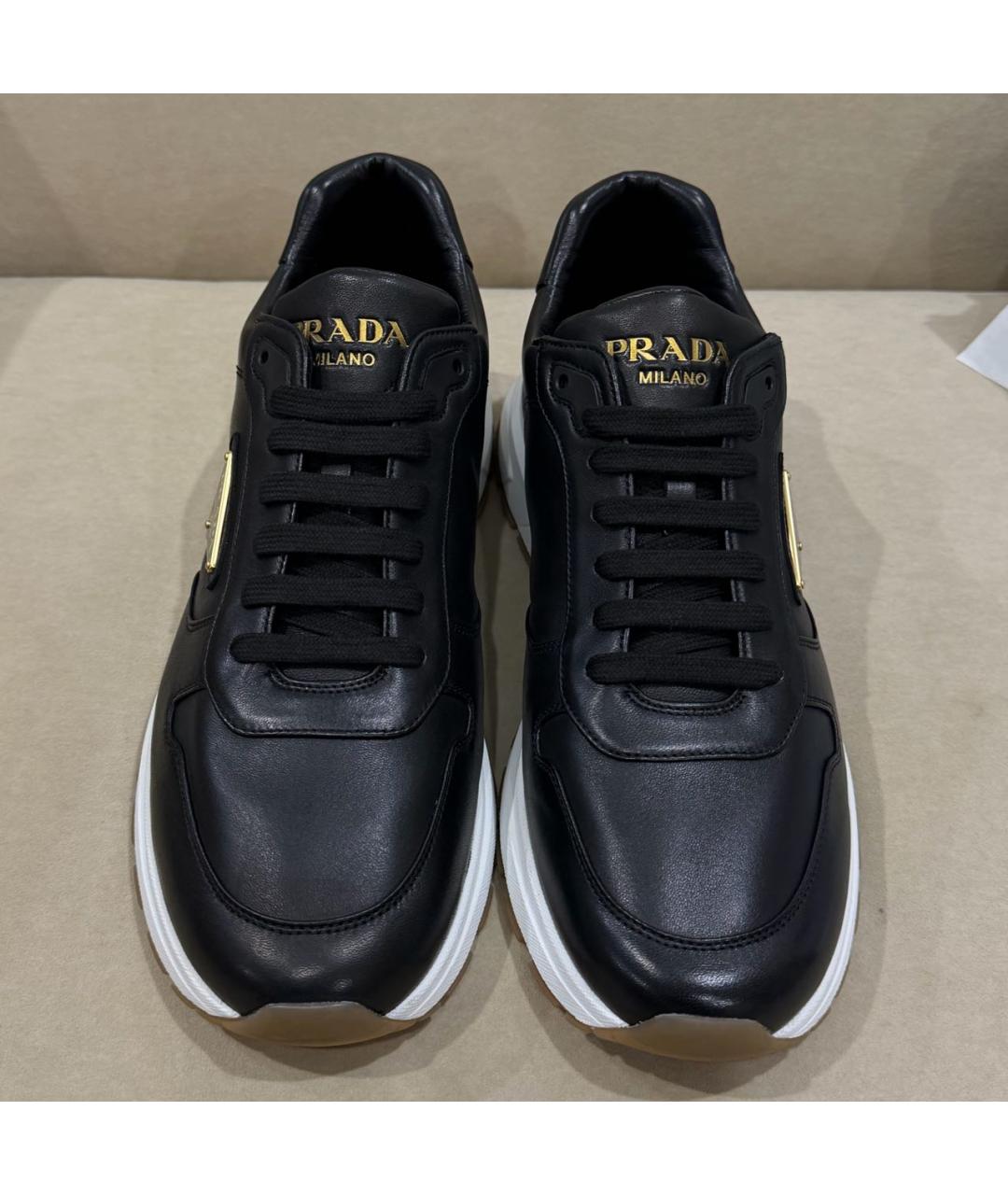 PRADA Черные кожаные низкие кроссовки / кеды, фото 2