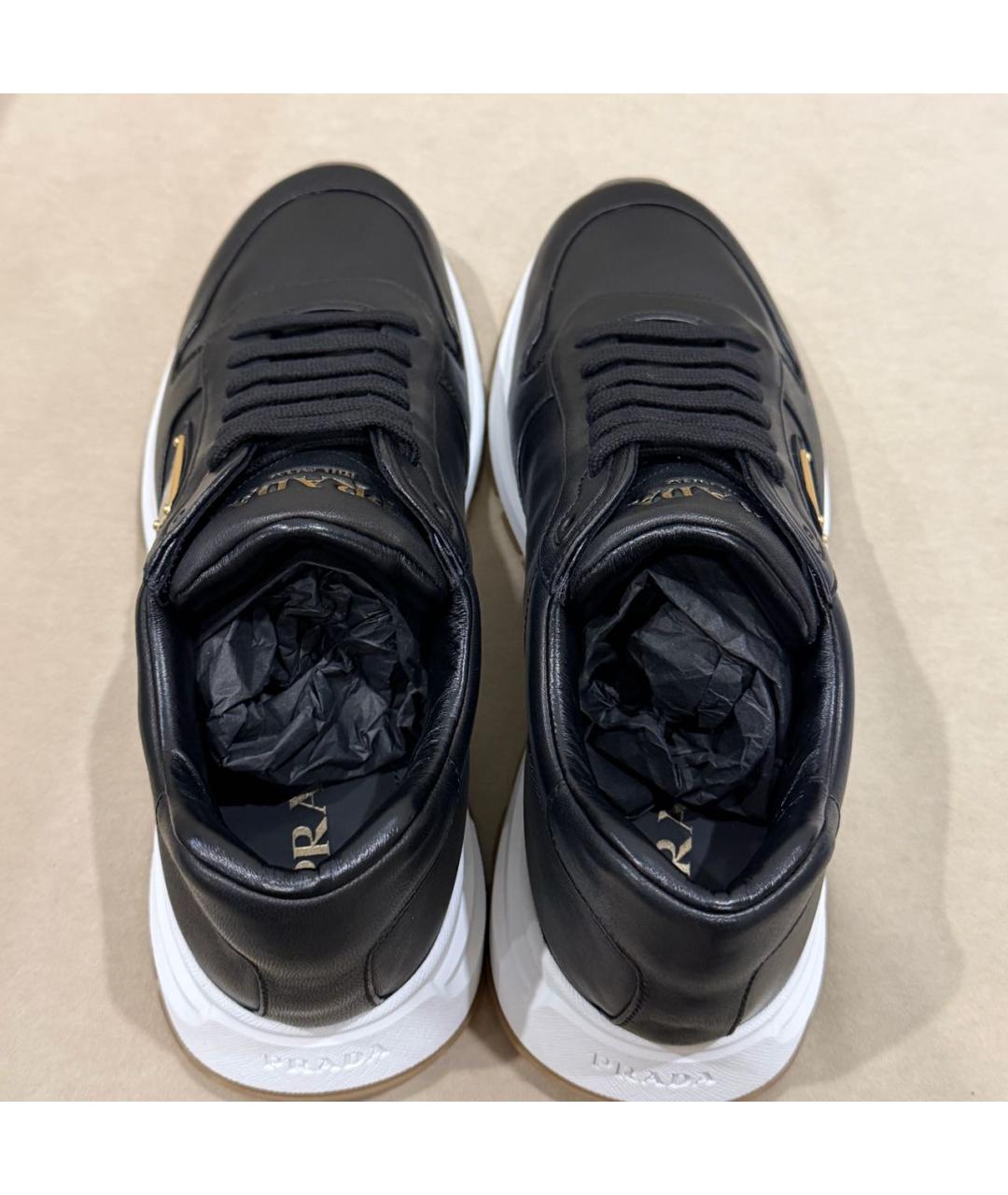 PRADA Черные кожаные низкие кроссовки / кеды, фото 3