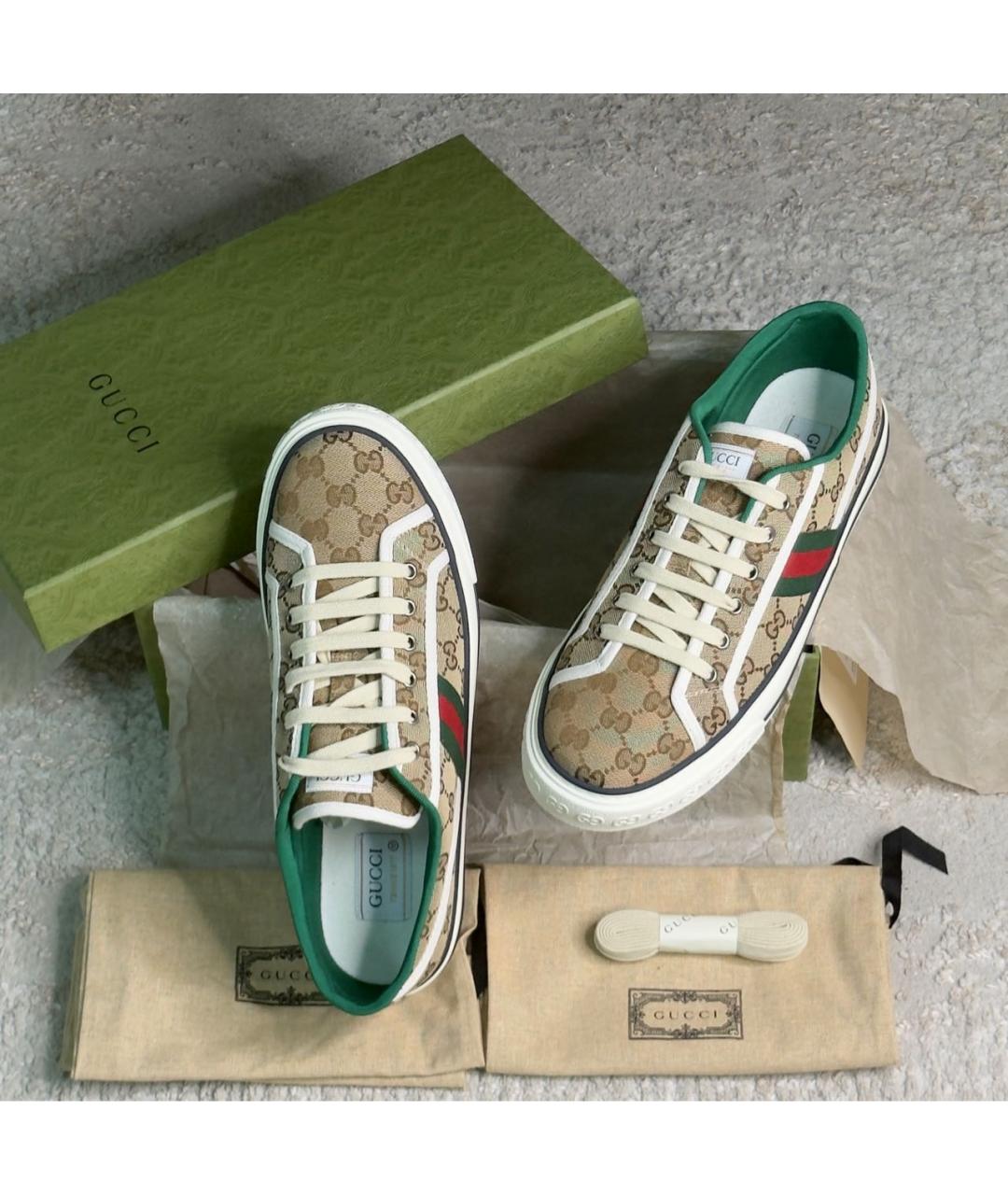 GUCCI Бежевые текстильные низкие кроссовки / кеды, фото 7