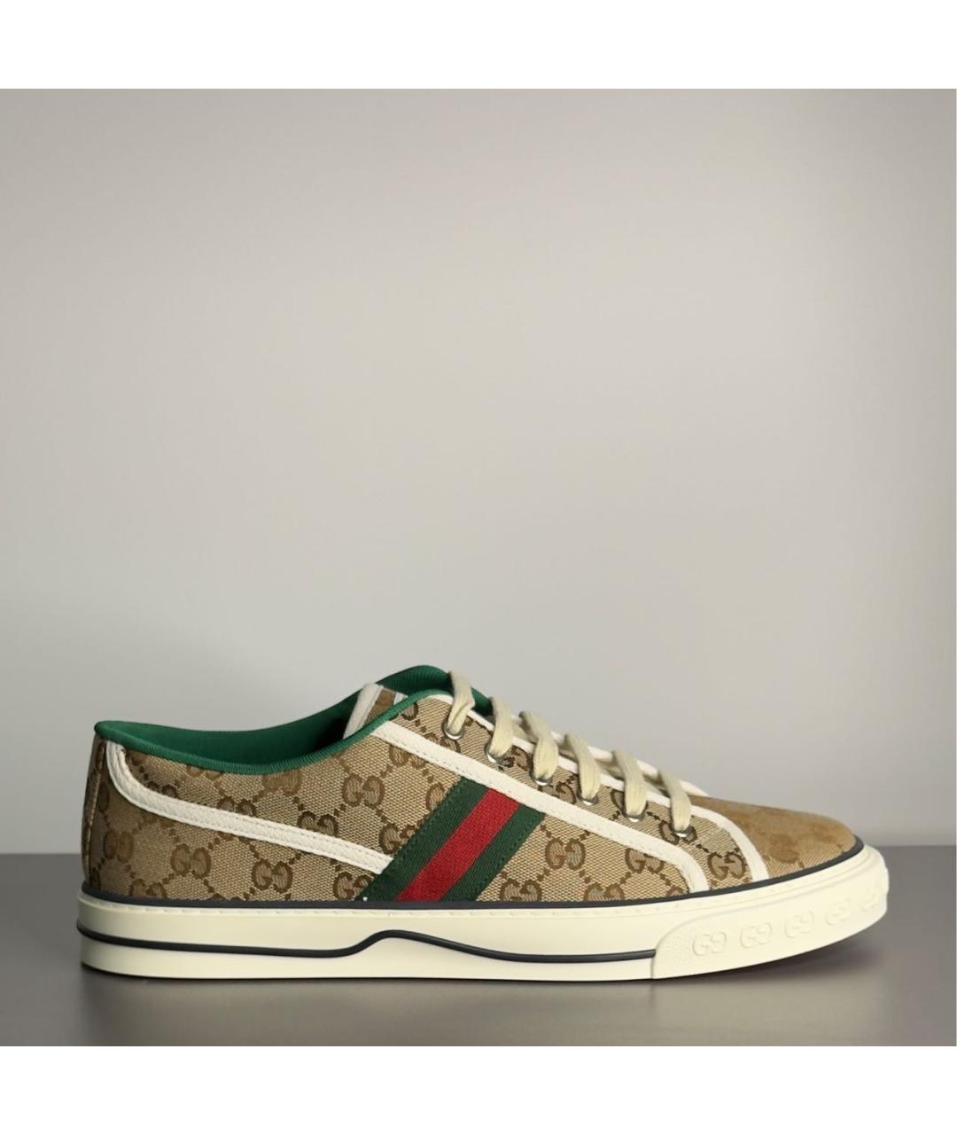 GUCCI Бежевые текстильные низкие кроссовки / кеды, фото 8