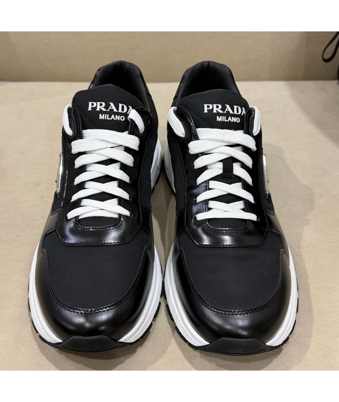 PRADA Черные кожаные низкие кроссовки / кеды, фото 2